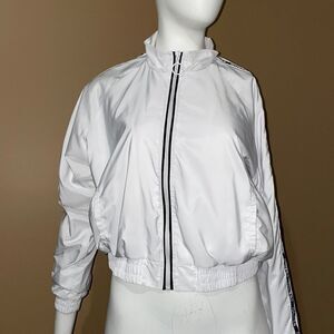 Guess White Bomber Jacket with Black Zipper Trim
